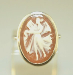 VINTAGE 800 SILVER HAND CARVED SHELL CAMEO RING OF DANCING MUSE WITH LYRE SIZE 6 - Picture 1 of 4