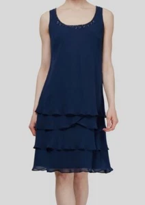 SLNY Women's Blue Scoop Neck Sleeveless Tiered-Hem Shift Dress Size 12 - Picture 1 of 2