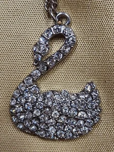 Swan Necklace Clear Rhinestones 30" Chain - Picture 1 of 5
