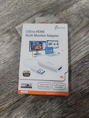 USB to HDMI Multi-Monitor Adapter- J5 Create HD 1080p, New -Open Box - Image 1 of 4