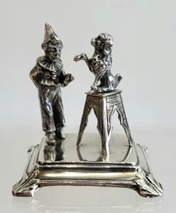 WOW Antique German 800 Silver Mini Group - Clown & Trick Dog 1.7" h 1.7" sq base - Picture 1 of 8