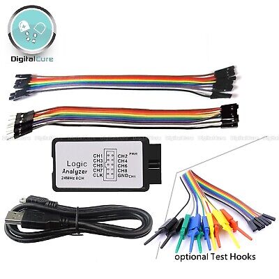 Logic Analyser 8 Channel 24MHz USB Analyzer Dupont Cable Optional Test Hooks • 18.95£