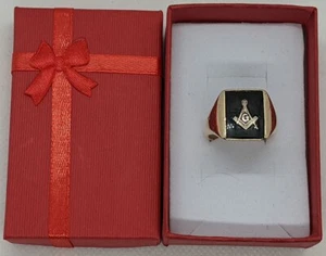 Vintage 10K Yellow Gold Onyx Free Mason Masonic Temple Men's Signet Ring, 8.5 Gr - Picture 1 of 15