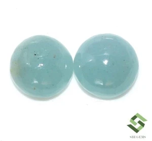 10 mm Natural Aquamarine Round Cabochon Pair 7.98 CTS Calibrated Loose Gemstones - Picture 1 of 8