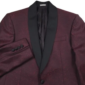 $948 Ted Baker Burgundy Red Paisley Jacquard Satin Shawl Dinner Jacket Mens 38R - Picture 1 of 13