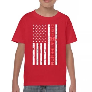 Trump JD Vance 2024 American Flag Youth T-shirt VP Patriotic Vote Red FJB Kids - Picture 1 of 43