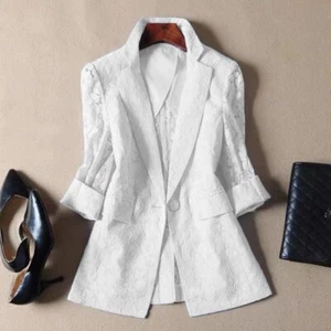 Womens Business Formal Lapel Work OL Suit Coats Casual Lace Floral Blazer Jacket - Picture 1 of 16