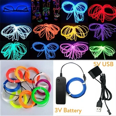 1-5M LED Neon Glow Wire Light 3/5V USB Ctrl String Rope Cable Car Party Decor RE - Image 1 of 4