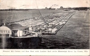 Postkarte Dampfer Holzfloß Mississippi Fluss La Crosse Wisconsin WI 1908 Q150 - Bild 1 von 2