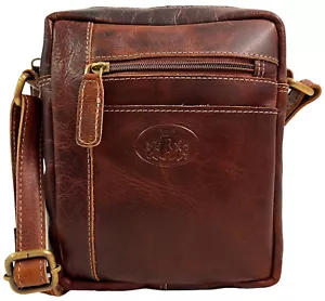 Rowallan Of Scotland Small Structured Tan Leather Unisex Mens Crossbody Bag - Picture 1 of 8