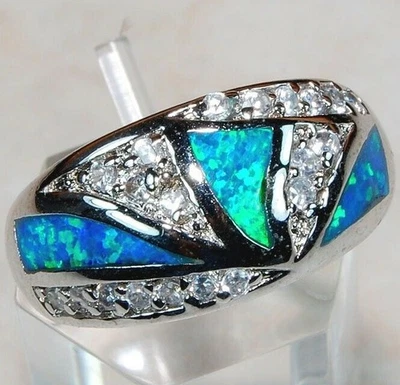 Australian Opal Inlay & Topaz 925 Sterling Silver Ring Jewelry Sz 7 BP2 - Image 1 of 2