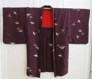Chaqueta Kimono Haori Negra Japonesa De Colección Roja Mini Flores Grúa de Papel Orizuru - Imagen 1 de 23