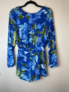 Lulus Romper Sweetest Song Blue Floral Print Size XS Long Sleeve V-Back Fairy - Picture 1 of 11