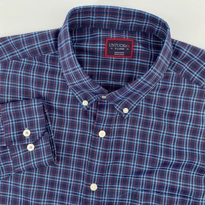 UNTUCKit Men's X-Large Martinet Red Blue Plaid Button Down Casual Shirt - Image 1 of 4