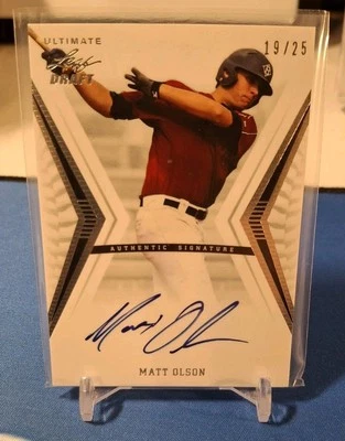 Matt Olson 2012 Leaf Ultimate Draft On Card Auto Prospect RC x/25 SSP A’s Braves - Image 1 of 3