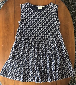 Maeve Anthropologie Kleid Rüschen Flügelärmel kurz M dehnbar blau weiß Kreise - Bild 1 von 10