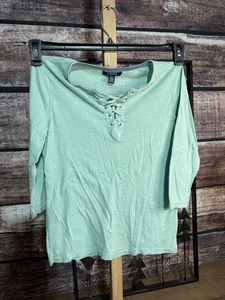 Chaps Lace-Up Top Women's Medium Mint Green - Picture 1 of 3