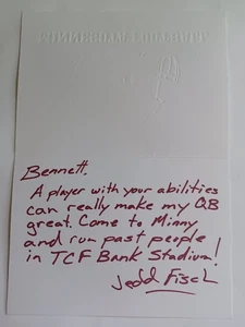 Jedd Fisch Signed Note Card to Bennett Jackson - Minnesota Golden Gophers FB - Picture 1 of 2