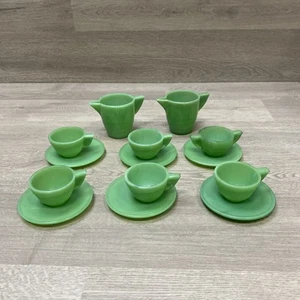 14pc Akro Agate Tea Set Green Collection  - Picture 1 of 19