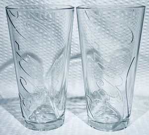 Lot Of 2 ~ 6 3/4” Coca Cola Clear Glass Heavy Thick Embossed Logo Tumblers ~ EC! - Picture 1 of 15