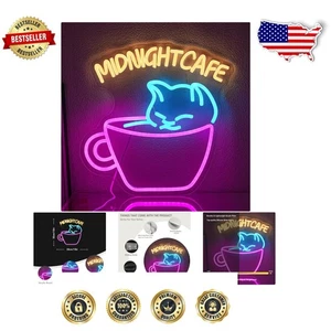 Charming Midnight Cafe Cat Luce al Neon - Perfetto per Caffè e Panifici - Foto 1 di 9