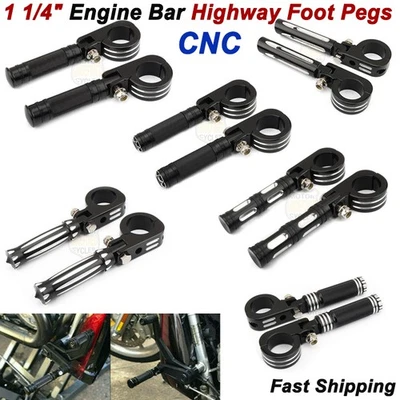 Barra protectora de motor CNC 1 1/4" clavija de pie de carretera para Harley Touring Road King Yamaha Foto 1 de 4