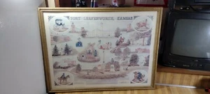 Betty Hale Grugin Fort Leavenworth,Kansas Framed Map Picture,1983,signed,vg! - Picture 1 of 12