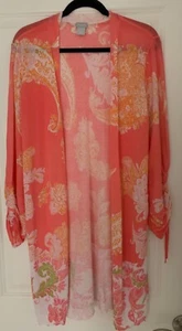Chico's Pink Orange Sheer 3/4 Sleeve Open Cardigan Size 2. 0027 - Picture 1 of 9