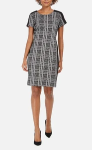 Connected Apparel Women's Black/White Plaid Short Sleeve Knee Lenth Dress Size 6 - Picture 1 of 3