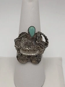 Vintage Southwestern Saddle Turquoise Sterling Silver 925 Ring Size 7.75 - Picture 1 of 14
