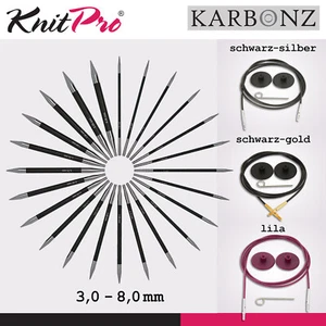 KnitPro Karbonz Austauschbare Nadelspitzen 11,5 cm 12 Größen und passende Seile - Bild 1 von 38