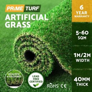 Primeturf Artificial Synthetic Grass Fake Lawn Turf Plants 5-60SQM Roll 40mm