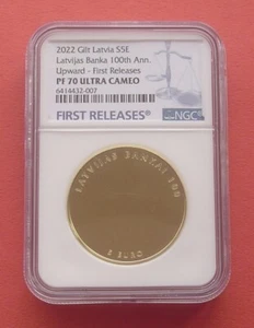 Latvia 2022 Latvijas Banka 100th Anniversary-Upward 5 Euro Silver Coin NGC PF70 - Picture 1 of 2