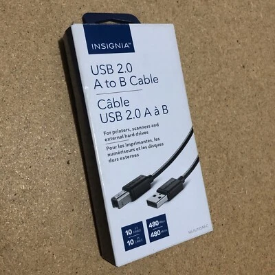 Insignia 10ft Printer Scanner Cable Cord USB 2.0 A to B USB-B High Speed 480Mbps - Image 1 of 4