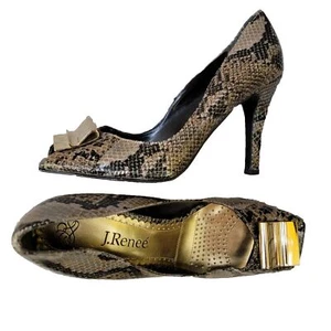 J. Renee Mujer Talla 8.5 Piel de Serpiente Abierta Punta abierta Zapatos Bombas Hebilla Dorada 3.5" - Imagen 1 de 10