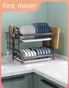 Kitchen Storage Rack Dish Plate Drain Shelf Multifunctional Bowl Organizer USA - Picture 1 of 4