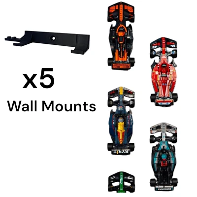 AANDE3D 5x Wall Mount Hook for Lego Speed Champions F1 Formula 1 Cars - Wall Display