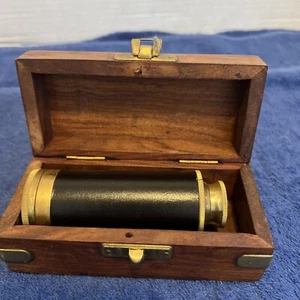 Vintage Brass Captains Spyglass Collapsible Telescope  4-6” With Wood Box - Picture 1 of 7