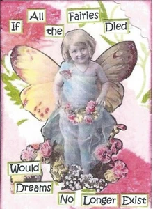 ACEO ATC Art Card Collage Print Girl Fairy Fairies Dreams Wings Flowers Dress - Picture 1 of 1