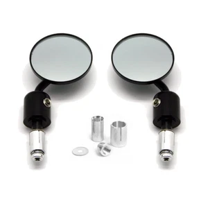 Motorcycle Handle Bar End Mirrors Round 7/8" For Cafe Racer Bobber Cruiser Black - Picture 1 of 11
