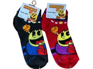NWT 2 Pair Retro PAC MAN Ankle Socks Women Sz 9-11 by PLANET SOX Red - Black - Picture 1 of 2