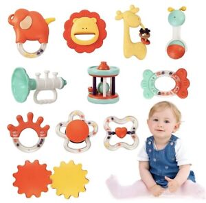NEW 11PCS Baby Rattles Toys Set Teething Rings 6-12 Month Early Education w/ Box