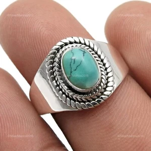 Turquoise Gemstone Solid Silver Unique Cocktail Statement Wife Ring Jewelry US 6 - Picture 1 of 10
