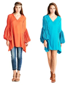 VELEZRA Womens Plus Boho Crochet Bohemain Long Ballon Sleeve Dress 1X 2X 3X - Picture 1 of 12