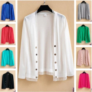 Women Cardigan Knitted Sweater Jacket Coat Cardi Tops Knitwear Open Front Plain - Picture 1 of 21