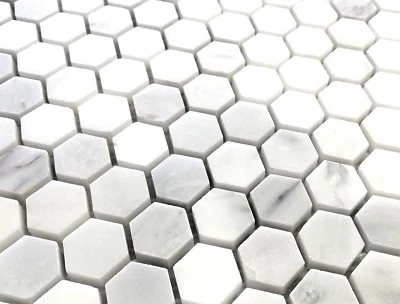 Carrara White 1" Hexagon Polished Marble Mosaic Wall Floor Tile Backsplash Bath - Image 1 of 3