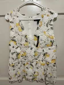 White House Schwarzmarkt weiß Spitze Schößchen Top mit gelber Zitrone Größe 14 - Bild 1 von 4