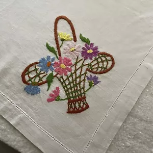 Handmade tablecloth table cloth hand embroidered cotton 45 x 49 Square Vtg Retro - Picture 1 of 12