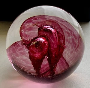 GLASS EYE STUDIO Paperweight Magenta Swirl Glass Art Signed GES '00 - Picture 1 of 12