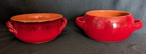 De Silva Soup Bowls (Set Of 2) Red Terra Cotta Glazed w/Handles Made In Italy - Picture 1 of 7